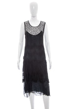 Load image into Gallery viewer, 1920's Black Tiered Lace Dress Size XS