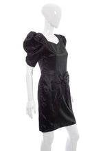 Load image into Gallery viewer, 1980's Gunne Sax Black and Green Satin Dress Size M