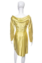 Load image into Gallery viewer, 1960's Yellow Shiny Long Sleeve Wiggle Dress Size S