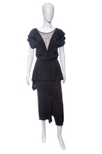 Load image into Gallery viewer, 1940's Black Tiered Ruffle and Lace Detail Gown Size M