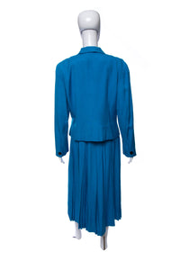1980's Christian Dior Electric Blue Skirt Suit Size L