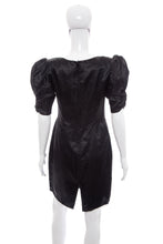 Load image into Gallery viewer, 1980's Gunne Sax Black and Green Satin Dress Size M