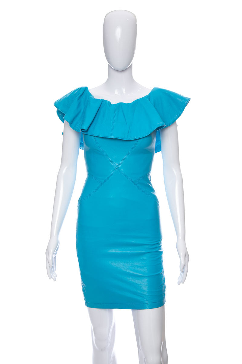1980's Michael Hoban Teal Sleeveless Leather Dress Size XS 1980's Michael Hoban Teal Sleeveless Leather Dress Size XS