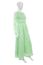 Load image into Gallery viewer, 1970's Mint and Daisy Print Hippie Maxi Dress Size S
