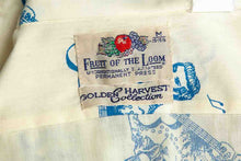Load image into Gallery viewer, 1970's Fruit of the Loom Cream and Blue Elvis Printed Button Down Shirt Size L