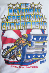 1980's White and Black Graphic Print Speedway Championship T-Shirt Size M