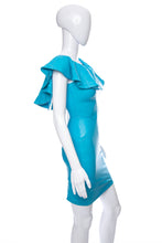 Load image into Gallery viewer, 1980's Michael Hoban Teal Sleeveless Leather Dress Size XS