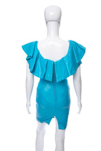 Load image into Gallery viewer, 1980's Michael Hoban Teal Sleeveless Leather Dress Size XS