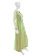 Load image into Gallery viewer, 1960's Light Green Embroidered Chiffon Gown Size S/M