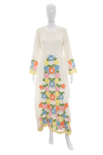 Load image into Gallery viewer, 1960's White Cascading Floral Embroidery Maxi Dress Size M/L