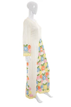 Load image into Gallery viewer, 1960's White Cascading Floral Embroidery Maxi Dress Size M/L