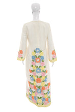Load image into Gallery viewer, 1960's White Cascading Floral Embroidery Maxi Dress Size M/L
