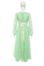 Load image into Gallery viewer, 1970's Mint and Daisy Print Hippie Maxi Dress Size S
