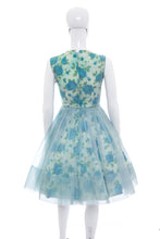 Load image into Gallery viewer, 1950's Blue Floral Chiffon Party Dress Size S