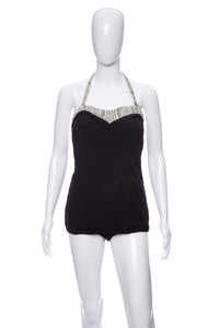 1950's Sea Nymph by Jordan Black and White Bathing Suit Size L