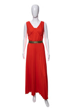 Load image into Gallery viewer, 1970's Orange Pleat Detail Sleeveless Gown Size L