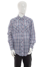 Load image into Gallery viewer, 1970's H Bar C Navy and Red Plaid Button Up Shirt Size XL