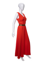 Load image into Gallery viewer, 1970's Orange Pleat Detail Sleeveless Gown Size L