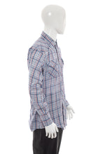 Load image into Gallery viewer, 1970's H Bar C Navy and Red Plaid Button Up Shirt Size XL