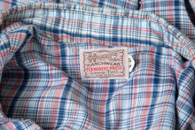 Load image into Gallery viewer, 1970's H Bar C Navy and Red Plaid Button Up Shirt Size XL