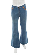 Load image into Gallery viewer, 1970's Jandy Leather Trimmed Flared Jeans Size 34