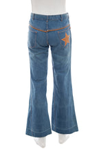 Load image into Gallery viewer, 1970's Jandy Leather Trimmed Flared Jeans Size 34