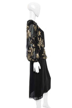 Load image into Gallery viewer, 1980's Patra Black Chiffon and Gold Lamé Floral Motif Dress Size M