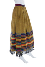 Load image into Gallery viewer, 1970's Alycia Jeanne Wood Brown Embroidered Hippie Skirt Size S