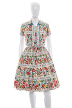 Load image into Gallery viewer, 1950's Miss Serbin White and Multicolor Floral Print Sun Dress Duo Size S