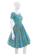 Load image into Gallery viewer, 1950's Candy Jones Blue Plaid Day Dress Size XS