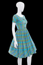 Load image into Gallery viewer, 1950s Candy Jones Blue Plaid Day Dress – Size XS