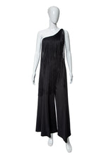 Load image into Gallery viewer, 1970's Black One Shoulder Fringe Detail Jumpsuit Size S