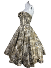 Load image into Gallery viewer, 1950's Hand Painted Mexican Strapless Party Dress Size S