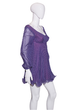 Load image into Gallery viewer, 1960&#39;s Purple Pleated Polka Dot Mini Dress Size XS
