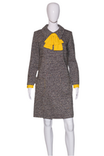 Load image into Gallery viewer, 1960&#39;s Speckled Tweed Secretary Dress with Yellow Accents Size M
