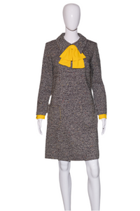 1960's Speckled Tweed Secretary Dress with Yellow Accents Size M
