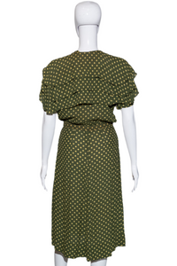 1940's Green & Chartreuse Capelet Day Dress - Size M