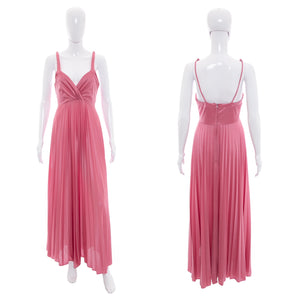 1970's Pink Pleated Maxi Dress Size S