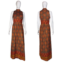 Load image into Gallery viewer, 1970&#39;s Autumn Toned Border Print Maxi Dress - Size S

