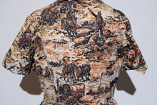 Load image into Gallery viewer, 1950&#39;s Novelty Old West Print Fit and Flare Day Dress Size S

