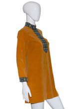 Load image into Gallery viewer, 1960&#39;s Velvet Mustard Mini Dress - Size S
