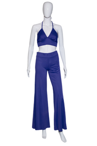 1970's Purple Polyester Halter Top Disco Duo Size S