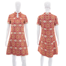 Load image into Gallery viewer, 1960&#39;s Red and Gold Metallic Brocade Cocktail Dress Size M
