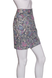 1980's Pink and Blue Floral Tapestry Mini Skirt Size S