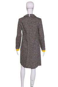 1960's Speckled Tweed Secretary Dress with Yellow Accents Size M
