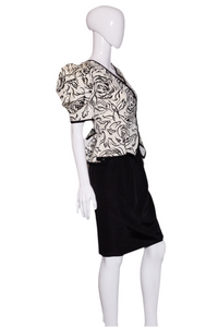 1980's Sassy Black and White Skirt Suit Size S