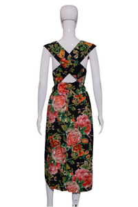 1980's Floral Cotton Criss-Cross Dress - Size M