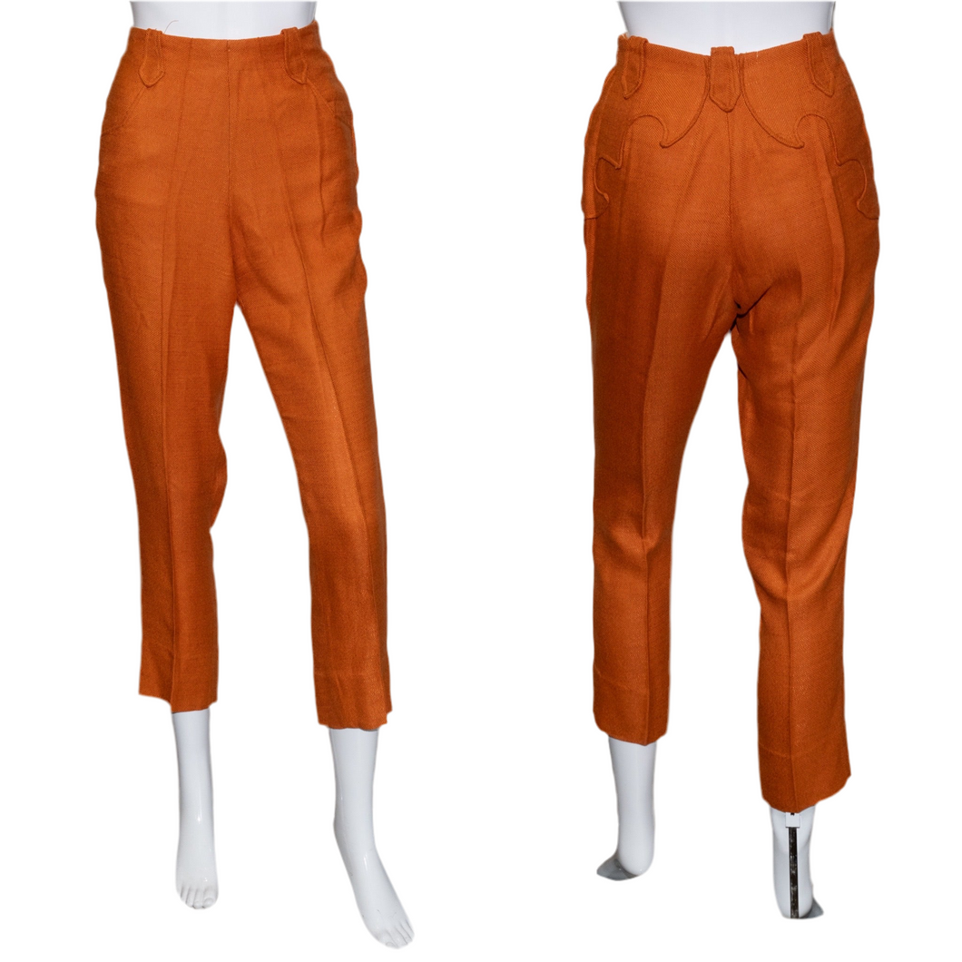 1950's Orange Linen Lasso Western Pants - Size S