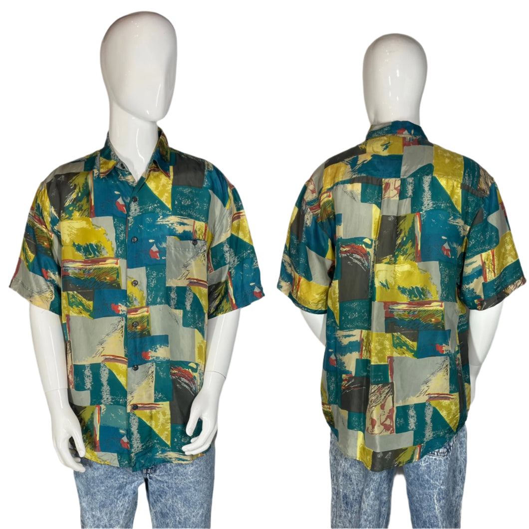 1990's One Eight Hundred Abstract Silk Shirt Size M/L