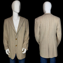 Load image into Gallery viewer, A beige and brown vertically striped Pucci suit jacket shown on a white mannequin from both front and back views.
